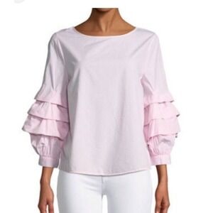 Sanctuary Pink White Stripe Ruffle Sleeve Blouse Womens‎ Medium NEW